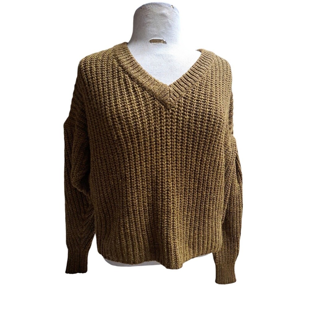Madewell VNeck mustard yellow wool sweater Womens Size Small Lagenlook Oversized